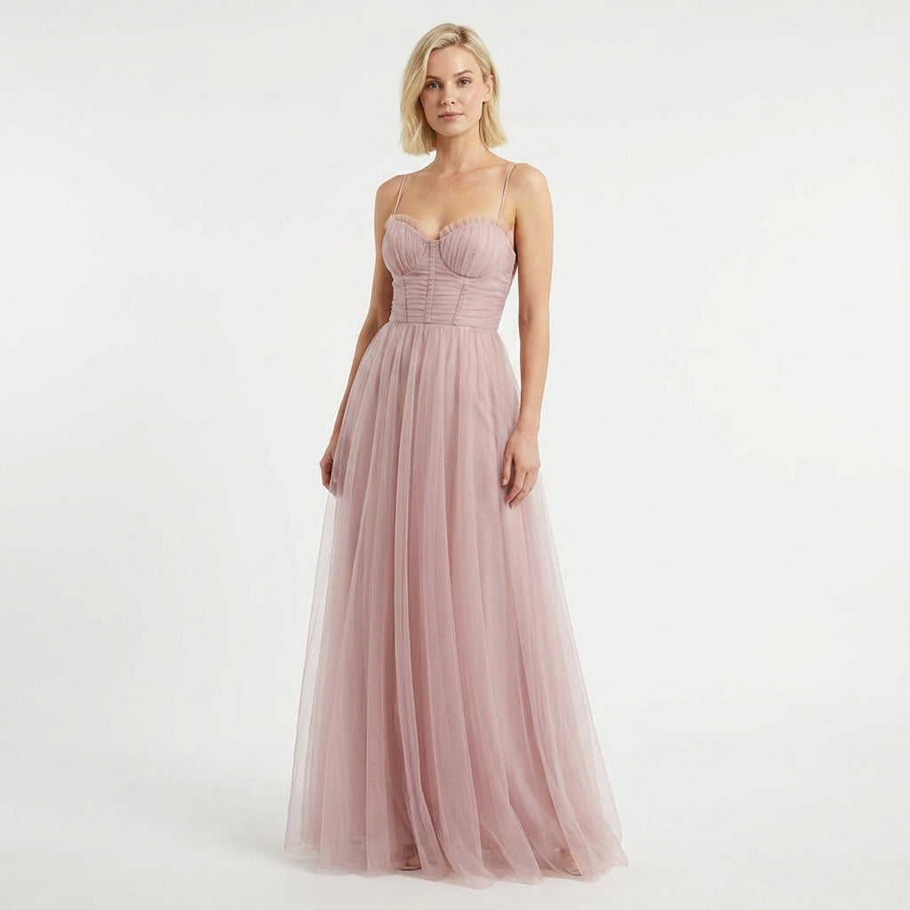 Dresslys | Elegant Corset Tulle Dress with Thin Straps and Knee Length