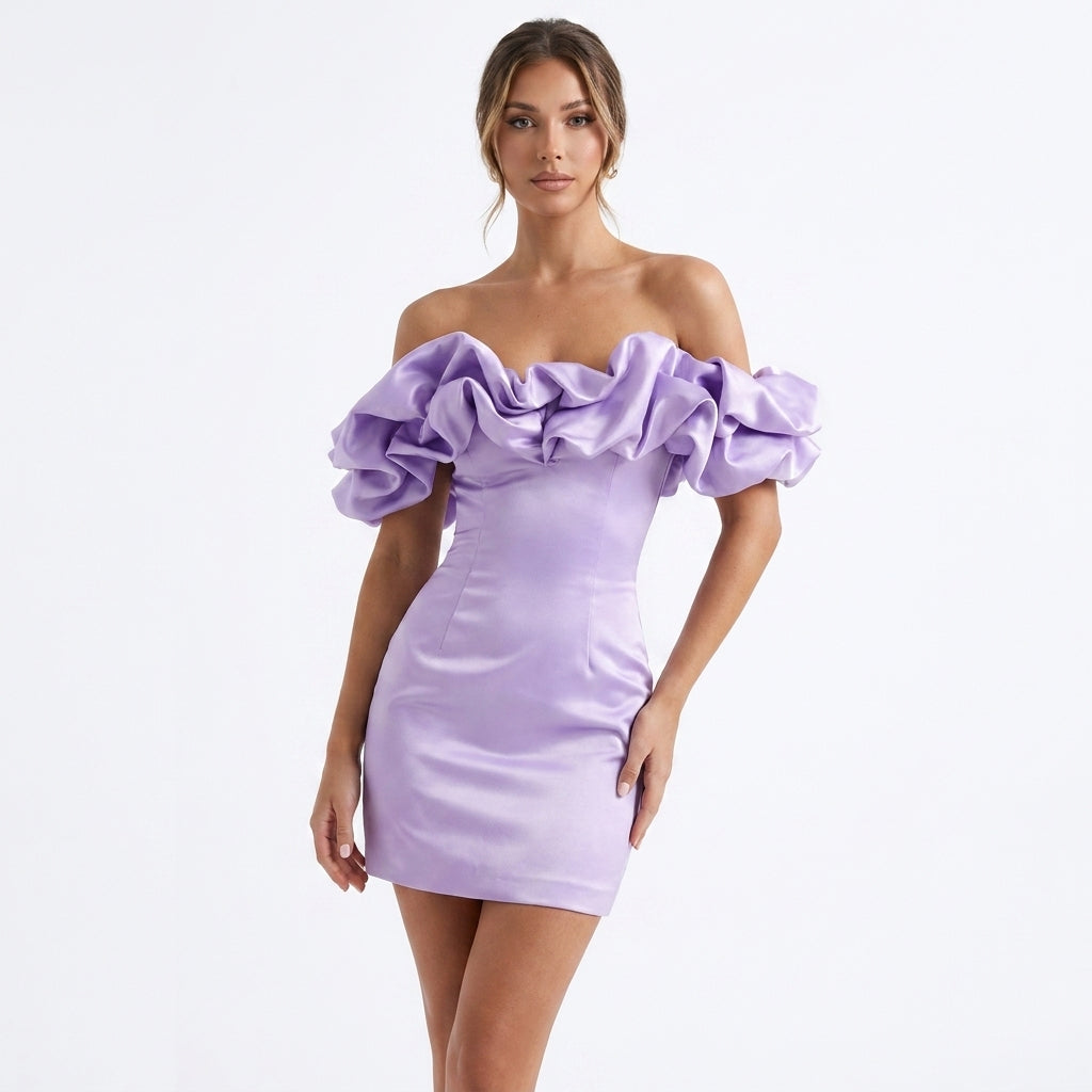Dresslys | Elegant Strapless Bodycon Mini Dress with Ruffle Neckline