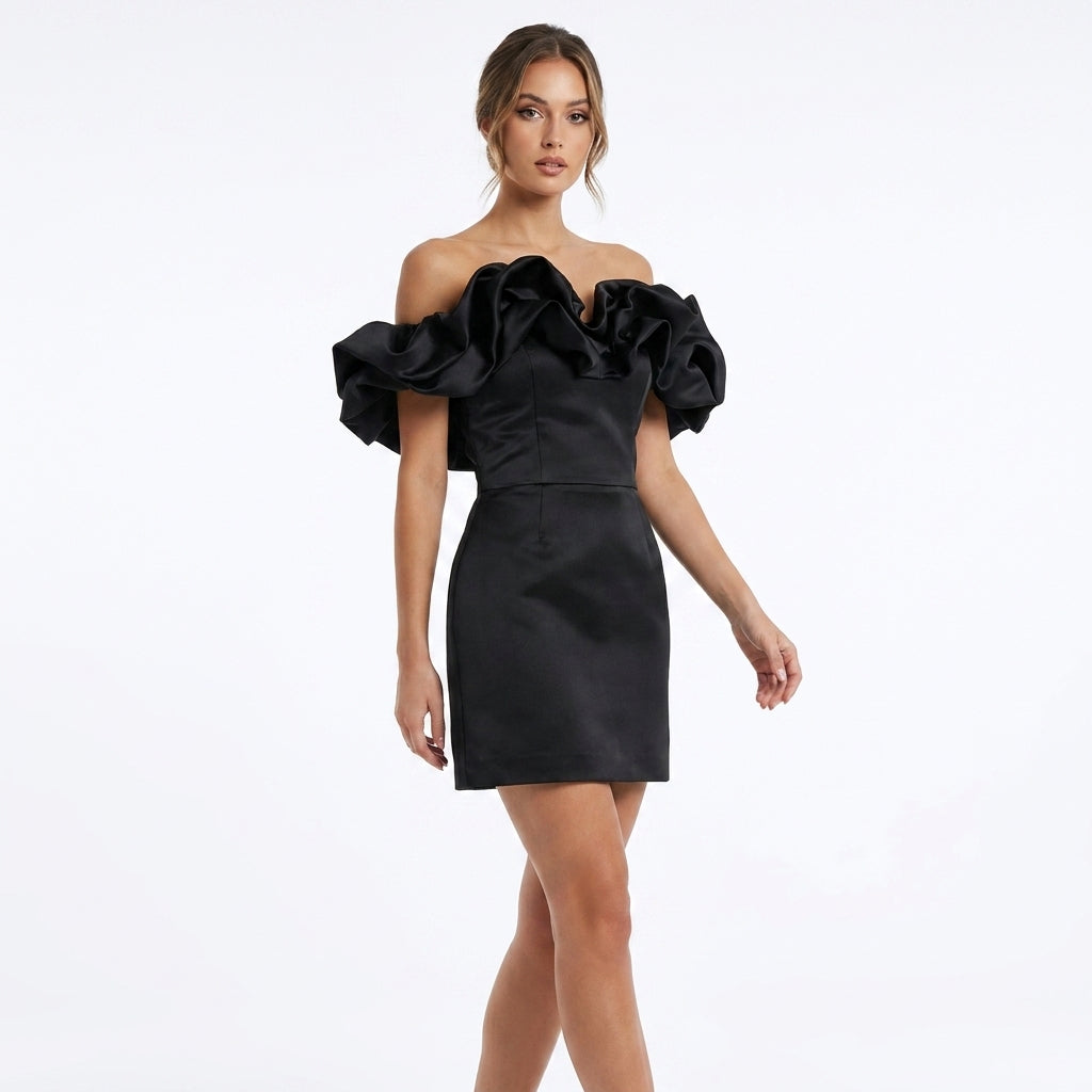 Dresslys | Elegant Strapless Bodycon Mini Dress with Ruffle Neckline