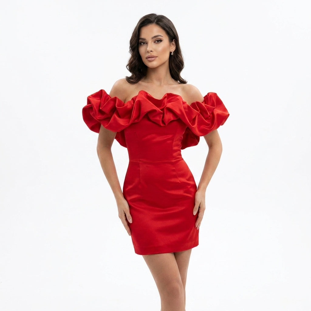 Dresslys | Elegant Strapless Bodycon Mini Dress with Ruffle Neckline