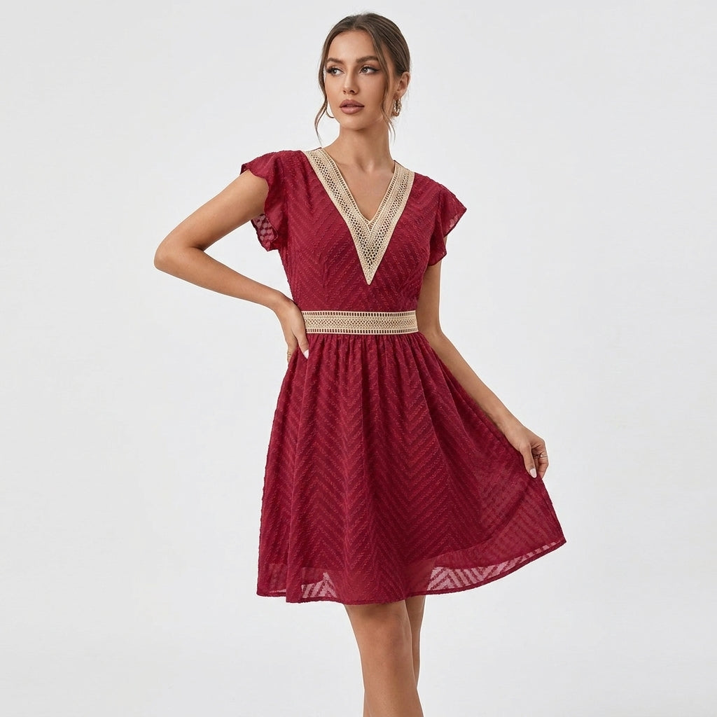 Dresslys | Women's V-Neck Crochet Trim Summer Dress
