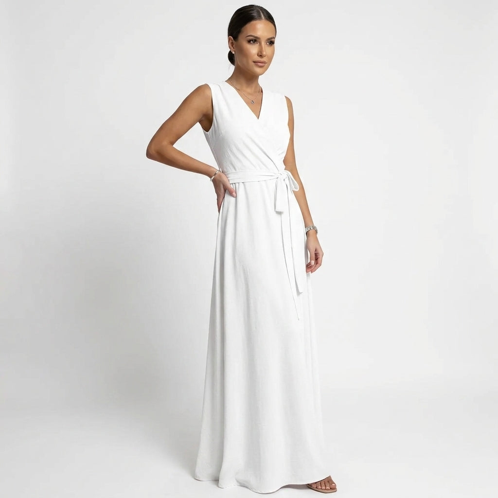 Dresslys | Elegant Wrap Maxi Dress with V-Neck and Tie Waist
