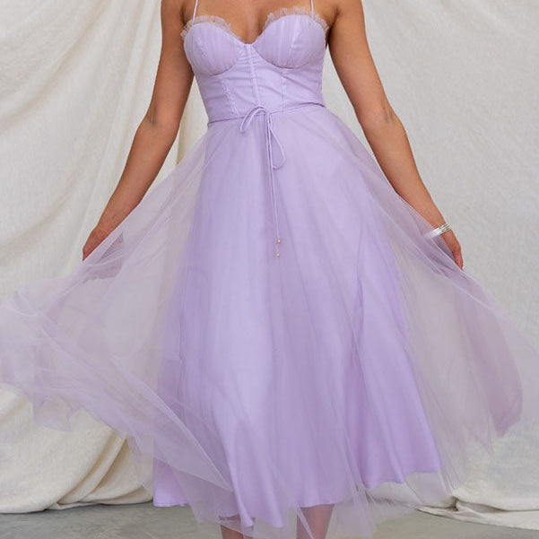 Dresslys | Elegant Corset Tulle Dress with Thin Straps and Knee Length