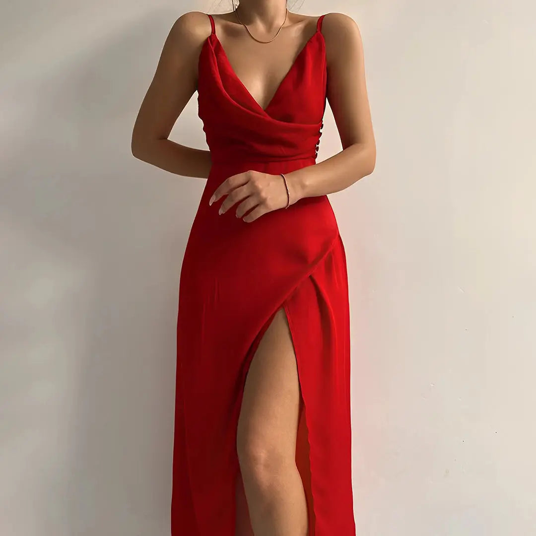 Dresslys | Women's Black V-Neck Classic Fit Dress