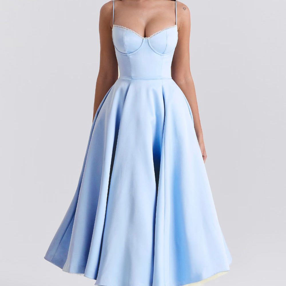 Dresslys | Elegant Tulle Maxi Dress with Fitted Bodice and Flared Skirt