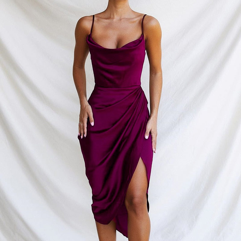 Dresslys | Women's Satin Cowl Neck Midi Dress