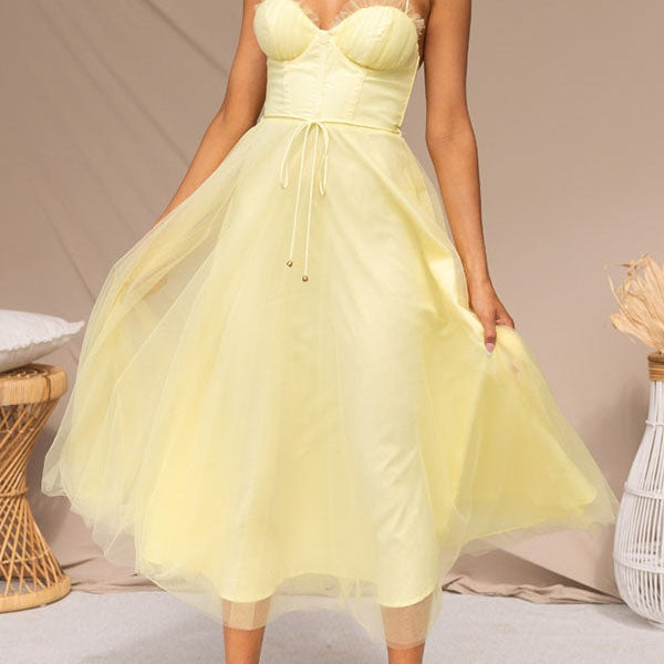 Dresslys | Elegant Corset Tulle Dress with Thin Straps and Knee Length