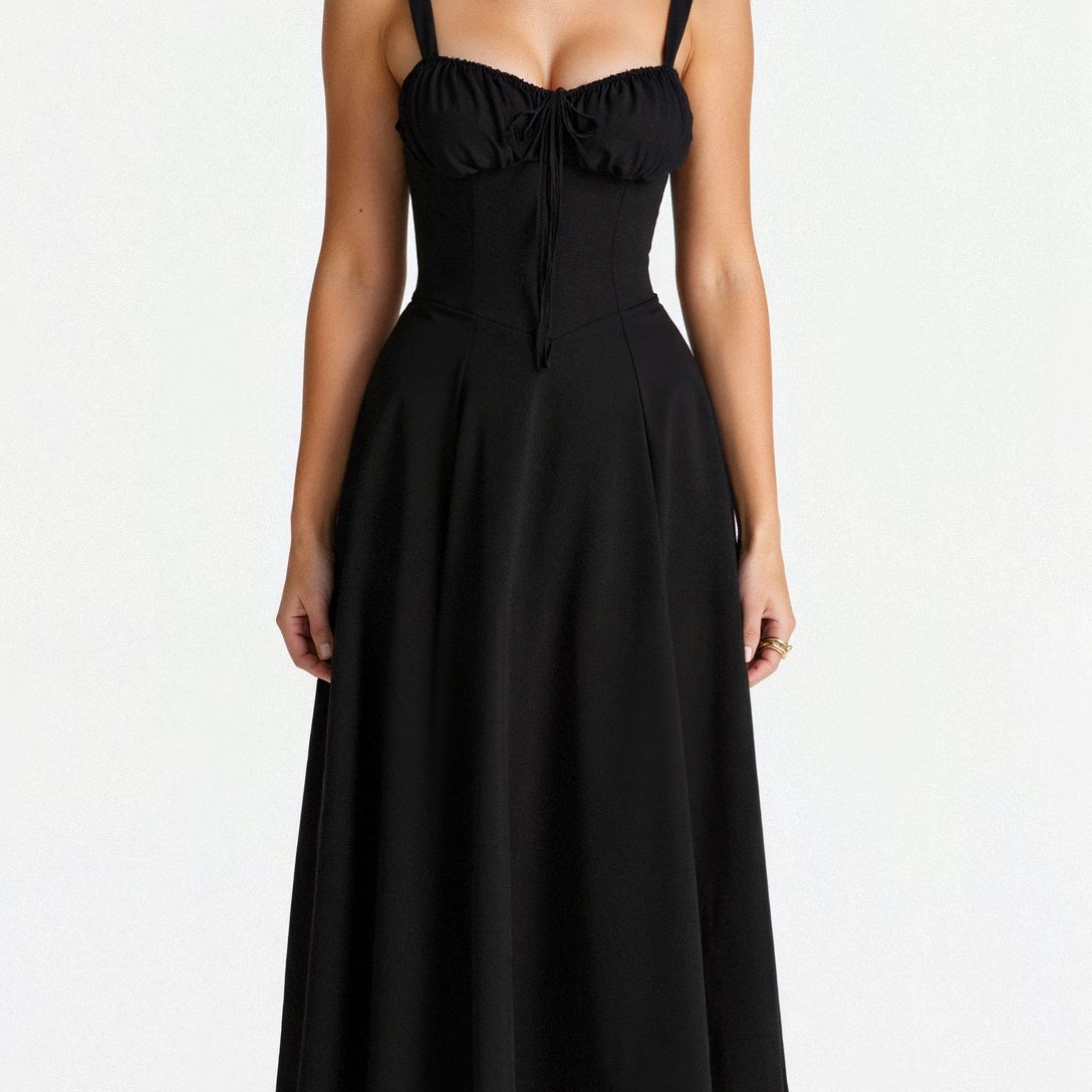 Dresslys | Elegant Floral Corset Midi Dress with Flowing Skirt
